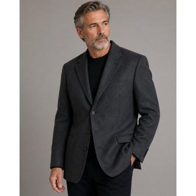 Donna Karan Blazer Men 40 LongFit Charcoal Grey Cashmere Coat Quiet Luxury