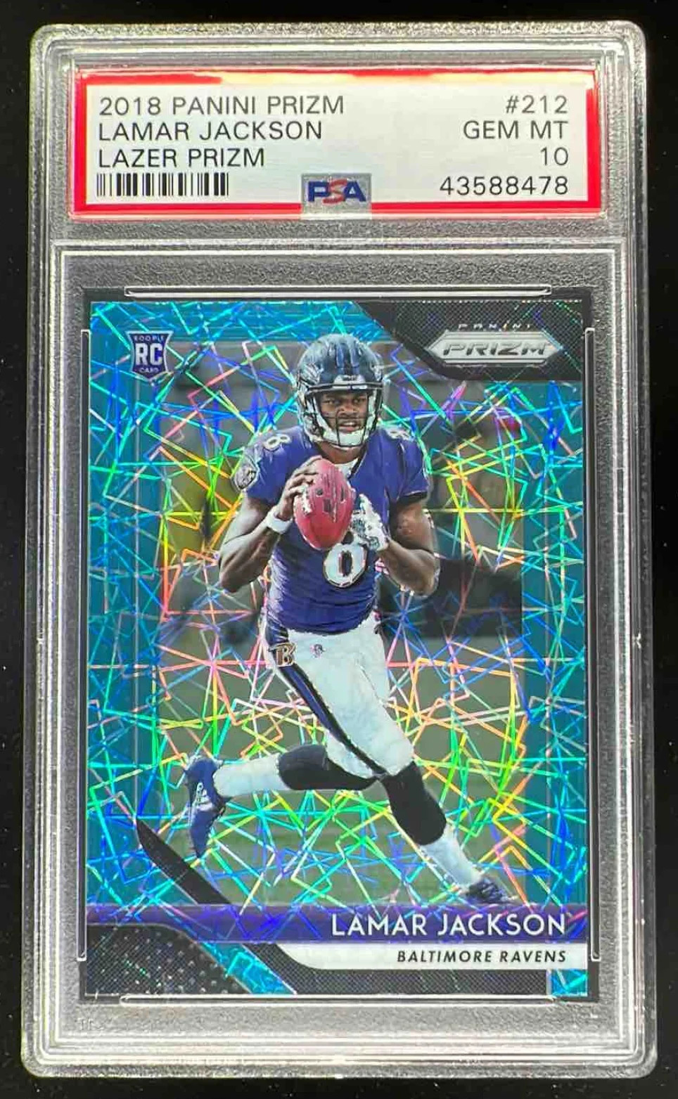 2018 Panini Prizm Prizm Lazer #212 Lamar Jackson RC PSA 10