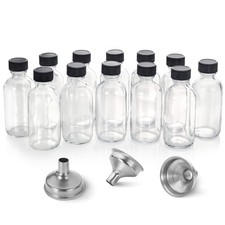 12 Pack 2 oz Small Clear Glass Shot Bottles with Caps, 60ml Travel Bottles