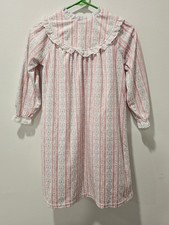 Lanz Of Salzburg Kids Girls Flannel Nightgown Size 4 5 Pink Heart Eyelet Trim XS