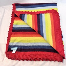 Pebble Fairtrade Baby Blanket Hand Knitted Rainbow Stripe Cotton Small 28x36  