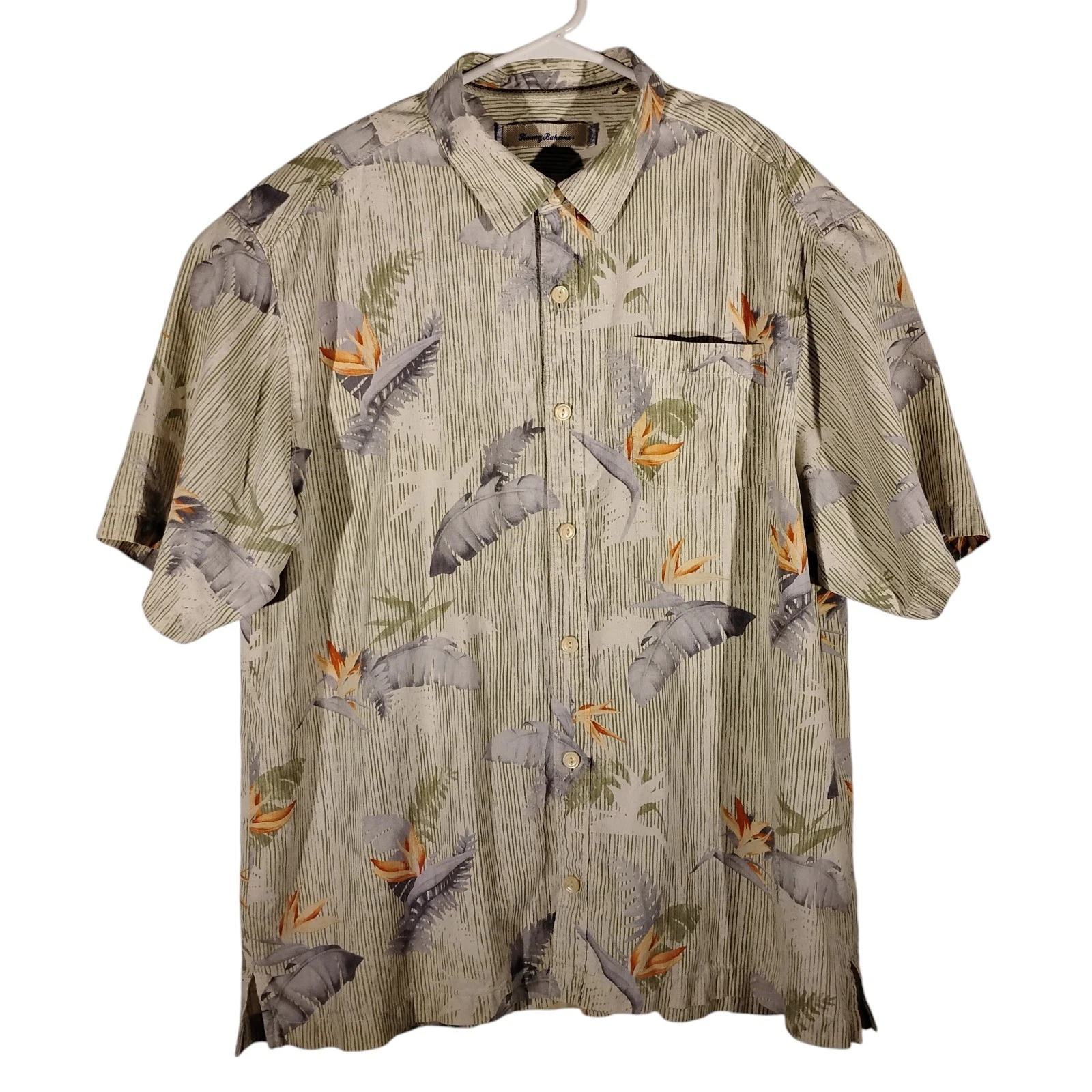 Tommy Bahama hawaiian shirt mens XL xlarge green all over floral leaf 100% silk