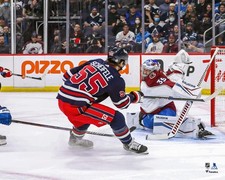 Mark Scheifele Jets Unsigned Shoots Puck Past Goaltender Pavel Francouz Photo
