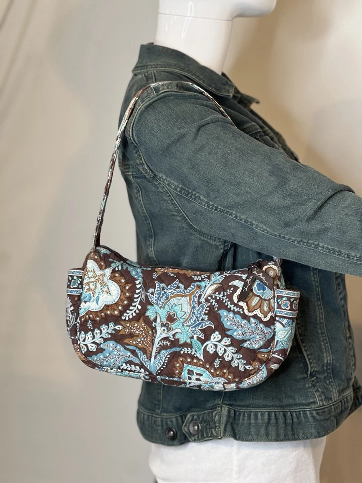 Vera Bradley Cartera Acolchada Cartera Java Azul Marrón Boho Paisley Bolso de Hombro Foto 4 de 4
