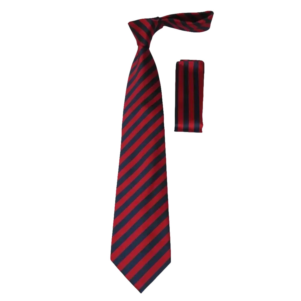Mens Woven Tie Hankie Set JValintin Private Collection R58 Red Navy Stripe 6190₽