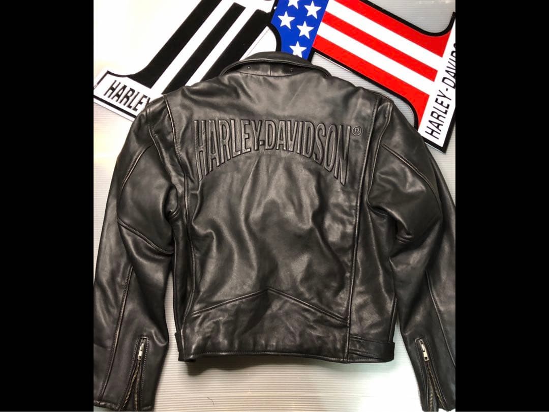 [Very rare] Harley-Davidson leather double riders jacket size:L Black JP 2601TK image 9