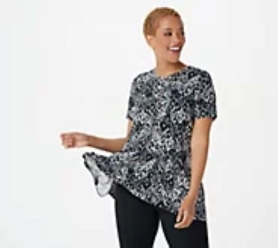 Logo Lori Goldstein Animal Print Top Flounce- Neutral - Size Medium A394613