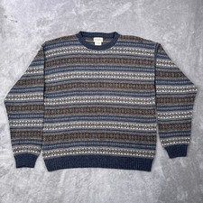 St Johns Bay Sweater Mens XL Blue Vintage Fair Isle Made in USA Cotton Blend
