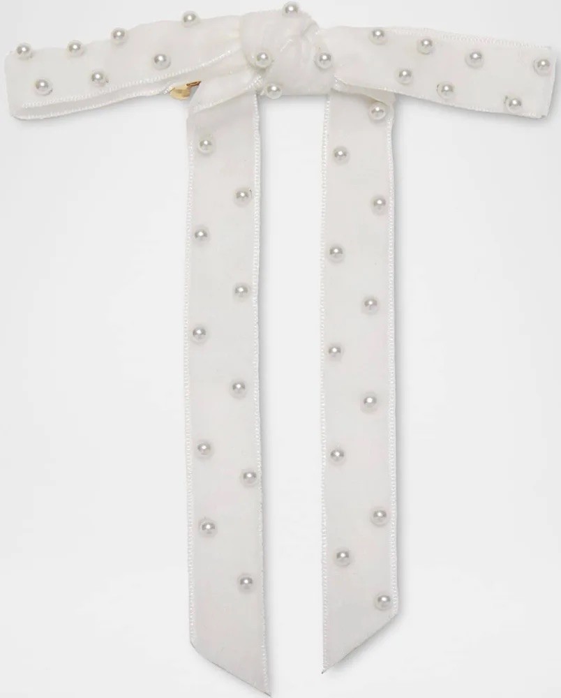 Lele Sadoughi Bardot Pearl Bow Barrette NWT Ivory Velvet  display picture 1