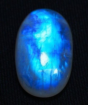 26 Ct 7X15X25 mm Natural Blue Fire Rainbow Moonstone Oval Cabochon Gems RU-68