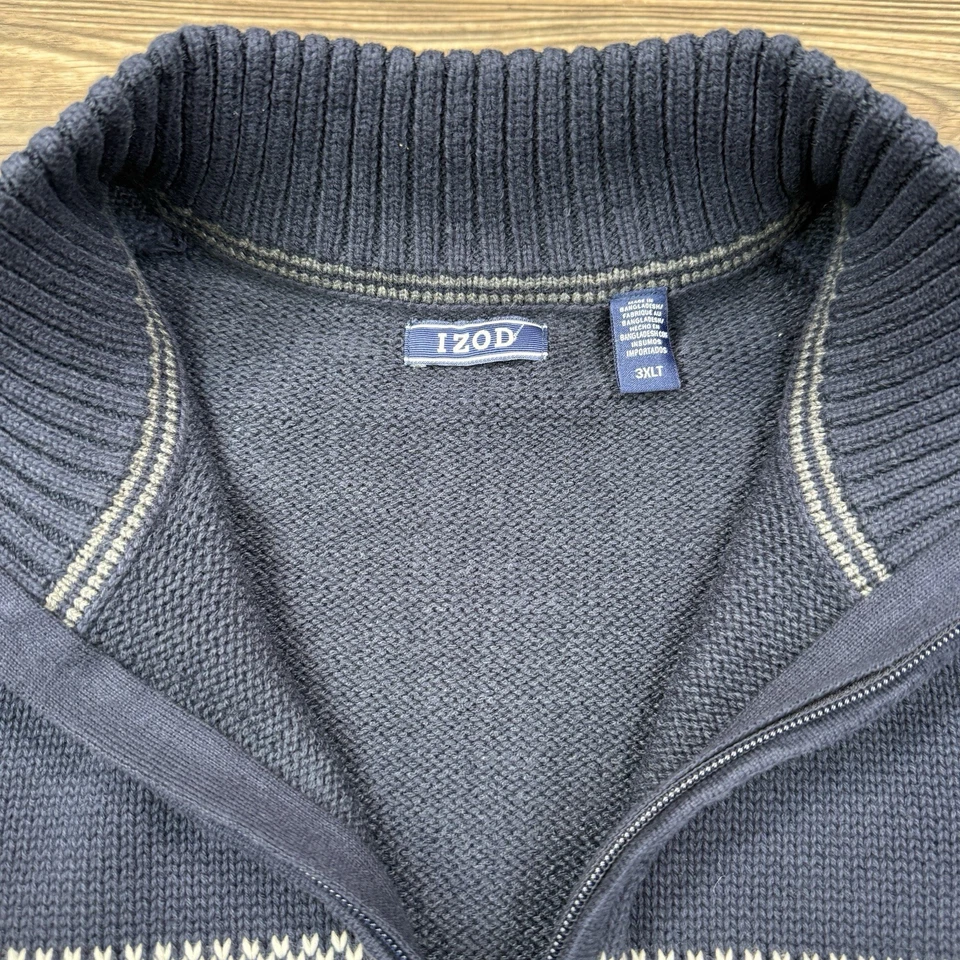 Izod Mens Classic Fit Fairisle Quarter Zip Holiday Sweater Navy Size 3XLT NWT - Image 4 of 4