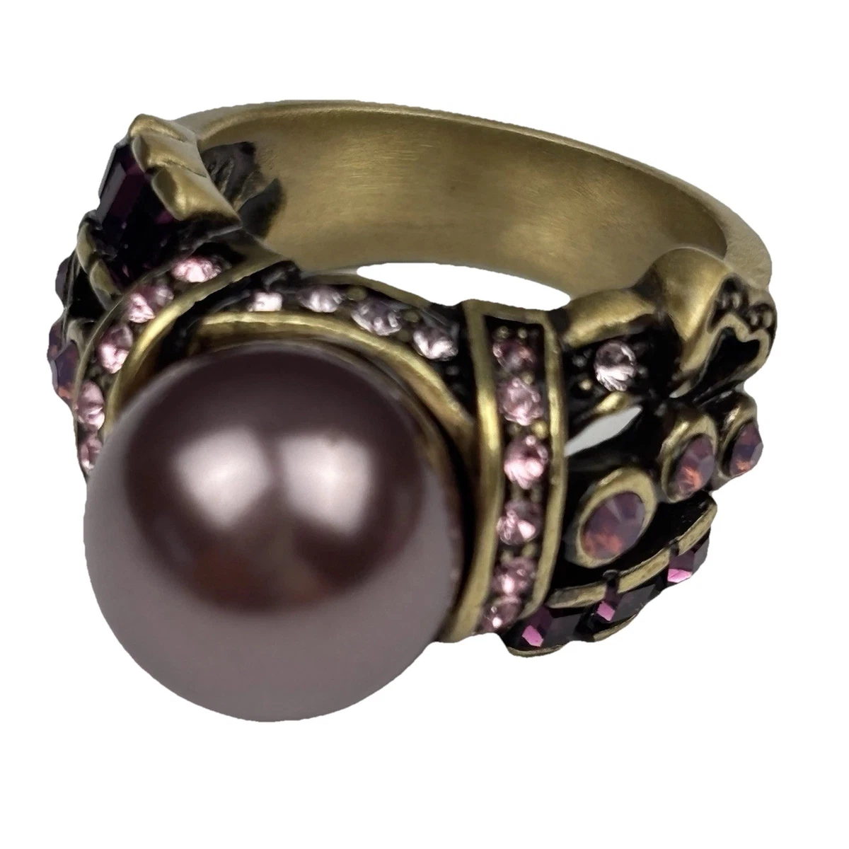 Bague Heidi Daus Signée - Perle, Turquoise Et Cristaux Multicolores, Forme Starburst, état Excellent