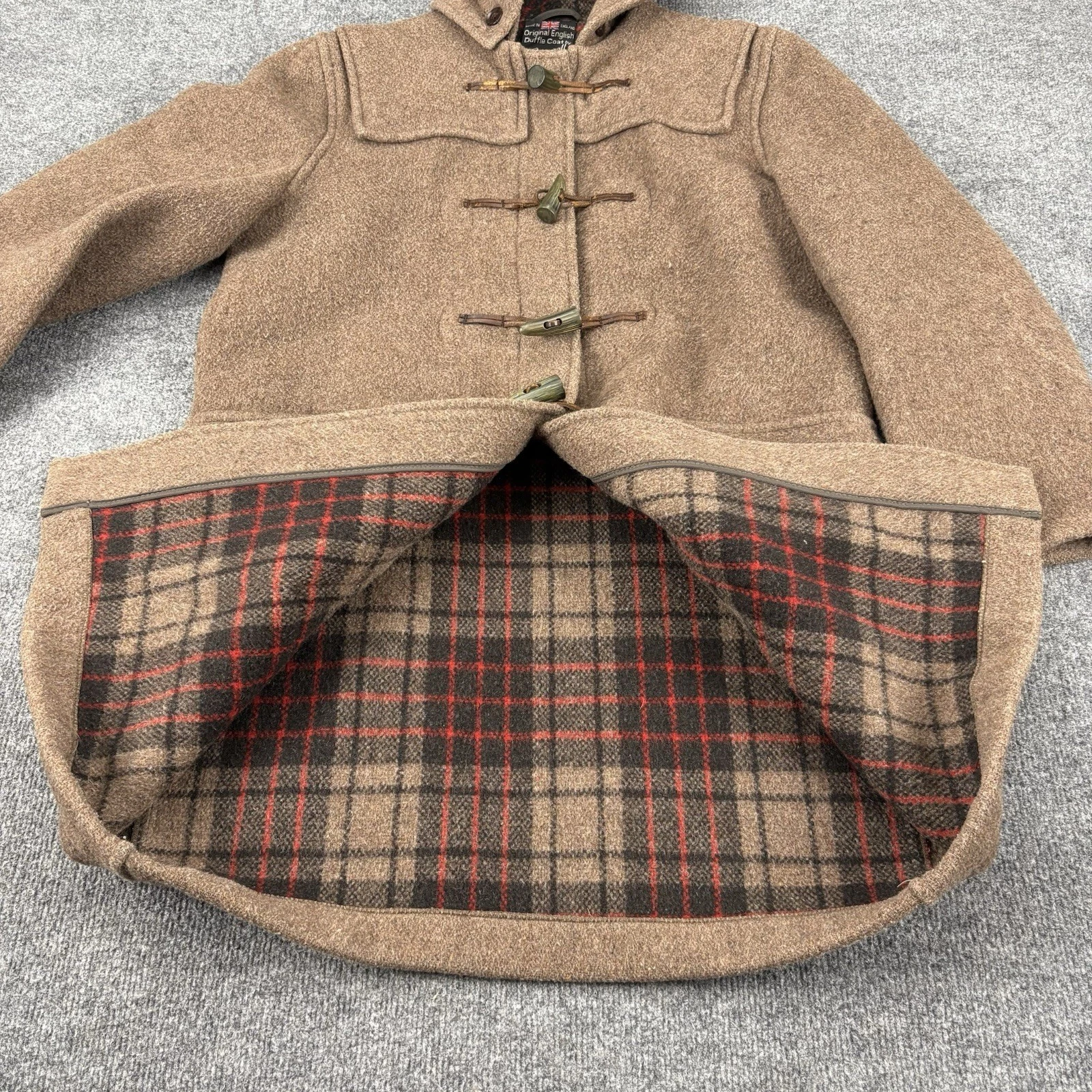 Vintage Gloverall Original English Duffle Coat Brown Wool Hooded Toggle Size 36 - product detail image 5