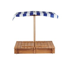 Wooden Kids Sandbox with Adjustable Canopy Foldable Bench Seats for Outdoor