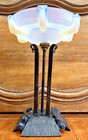 ANCIENNE LAMPE ART DECO 1930 FER FORGE STYLE EDGAR BRANDT COUPE OPALESCENTE EZAN