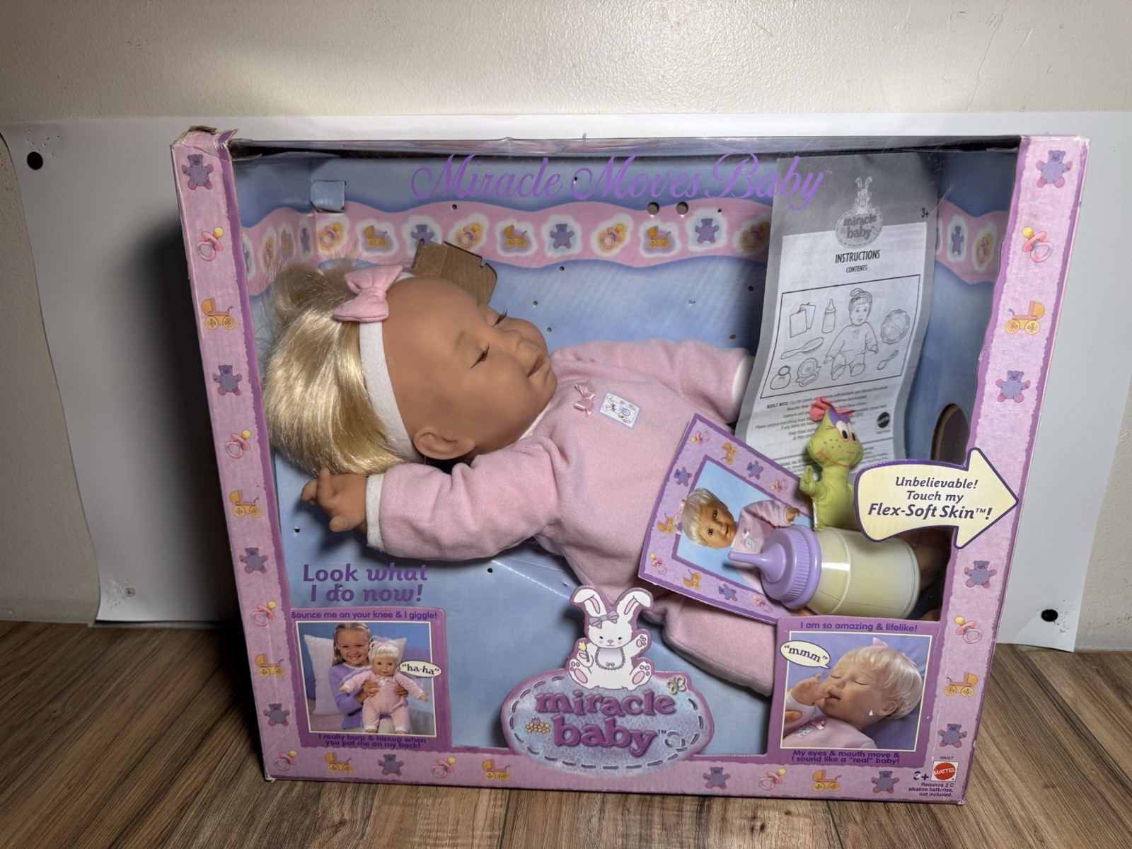 Miracle Moves Baby 2002 Mattel 19&rdquo; Doll Blond Hair in Box UNTESTED AS IS