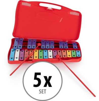 5x stimmgenaues Sopran Glockenspiel in rot chromatisch im Koffer mit Schlägel