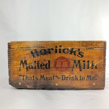 Vintage Horlicks Malted Milk Wood Crate Advertising Box Racine Wisconsin Large