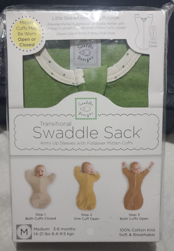 SwaddleDesigns Transitional Swaddle Sack Arms Sleeves/ Foldover Mitten Cuff Sz M