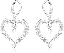 925 Sterling Silver Thorn Heart Dangle Drop Earrings Jewelry Gift for Women Girl
