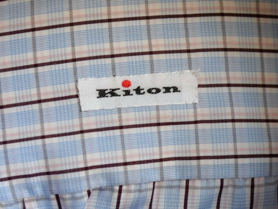 Camicia uomo KITON fatta a mano bianca a quadri slim taglia 15,75 nuova con etichette 600€ - Immagine 2 di 4