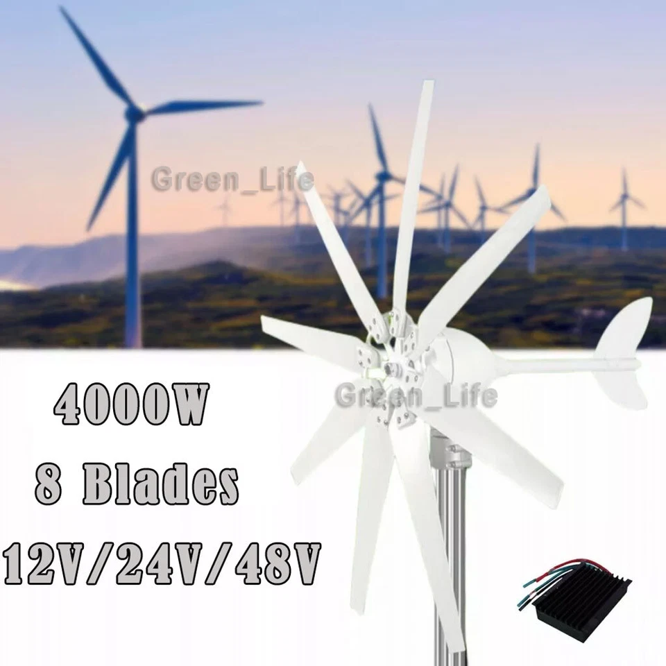 4000W Wind Turbine Generator Kit 12/24/48V 8 Blades w/Controller for Home Garden - Image 2 of 4