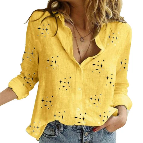 Women's Long Sleeve Cotton Linen Shirt Elegant Casual Button Down Blouse Tops - Picture 21 of 23