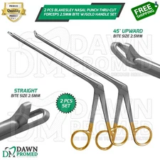2 Pcs Blakesley Nasal Punch Forceps STR & 45°Upward 2.5mm Bite W/Gold Handle Set