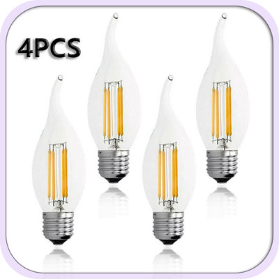 4PCS E27 Screw In LED kerzenbirnen Filament Leuchtmittel Kerze Lamp 6W Warmweiß