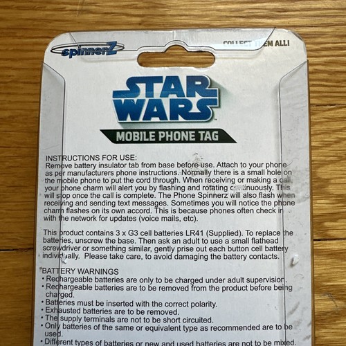 Étiquette de téléphone portable Star Wars Darth Vader Spinnerz LED pour collection 2008 neuve dans son emballage - Photo 5 sur 10