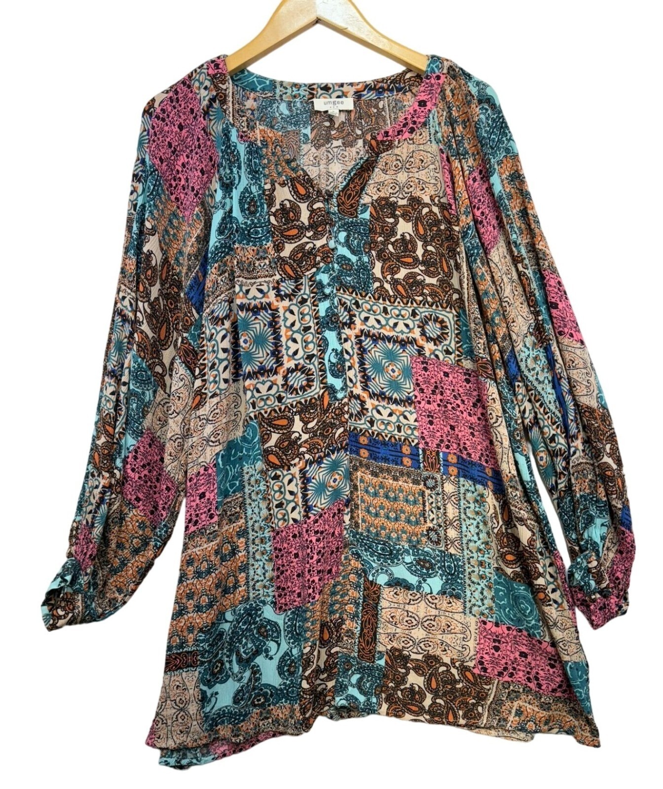 Umgee Womens Patchwork Pattern Long Sleeve Shirt … - image 1
