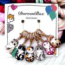 Cat Charms on Hoop Knitting Stitch Markers Zipper Pulls Purse with Lobster Clasp