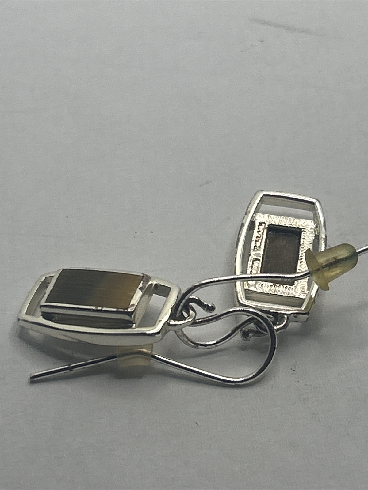 Vintage rectangular shaped brown stone Sterling S… - image 3