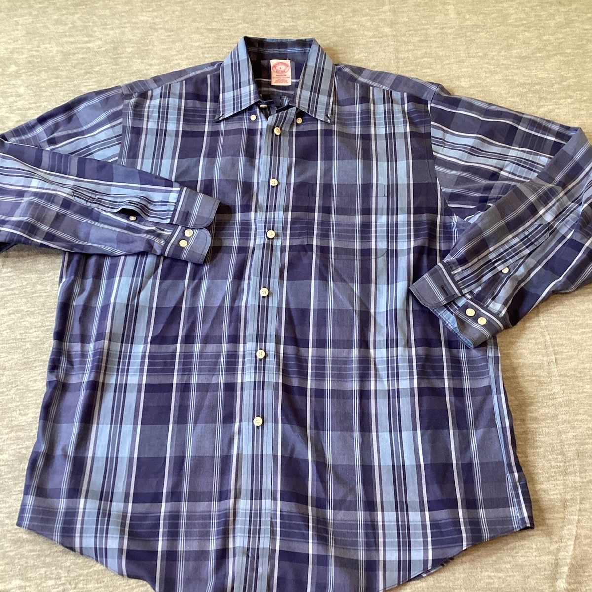 Brooks Brothers OCBD Shirt Large Madison Blue Plaid 100