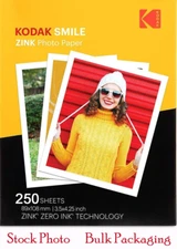 Kodak 3.5x4.25” Premium Zink Photo Paper,250 Sheets, Bulk Packaging, Sticky Back