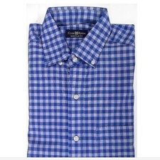 Club Room Men Dress Shirt White Blue 15 32/33 Plaid Cotton Wrinkle Resistant