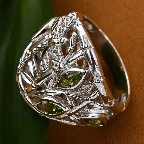 Magnifique bague libellule péridot (1,12 carats) en argent sterling 925 (8 g) taille : L/M