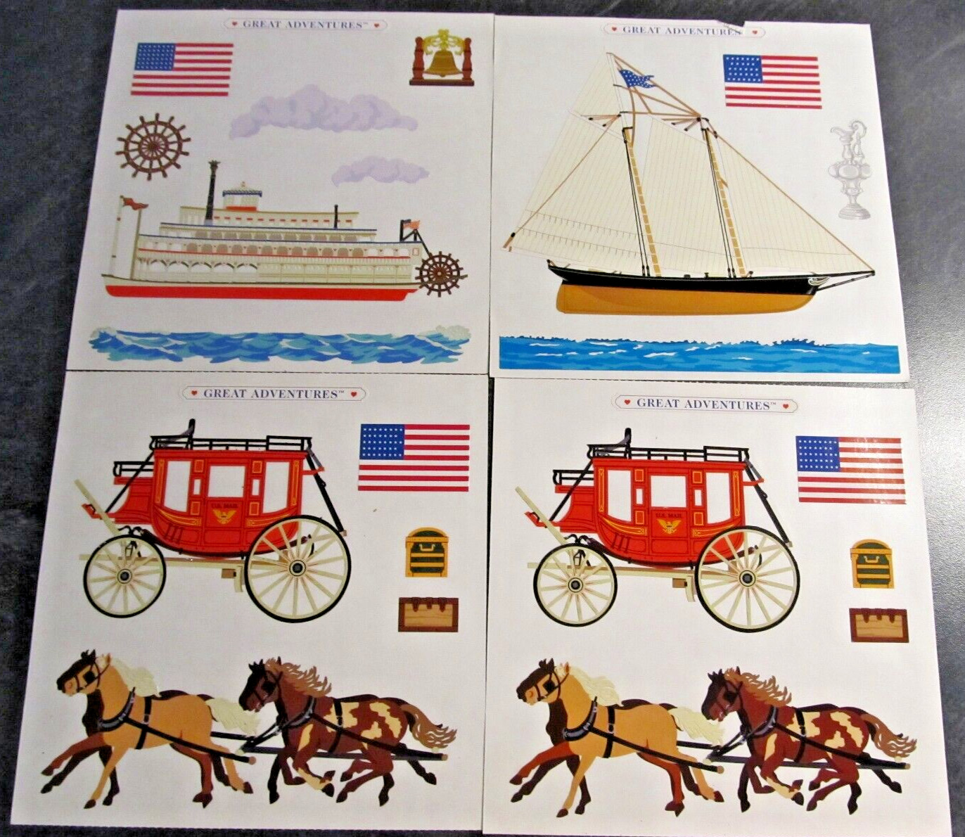 8 Mrs Grossman Vintage Great Adventures 6x6 Blocks Stickers Riverboat Stagecoach