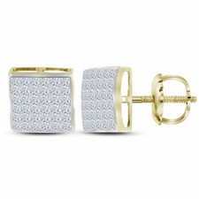 14kt Yellow Gold Womens Princess Diamond Square Cluster Stud Earrings 1-1/2 Cttw