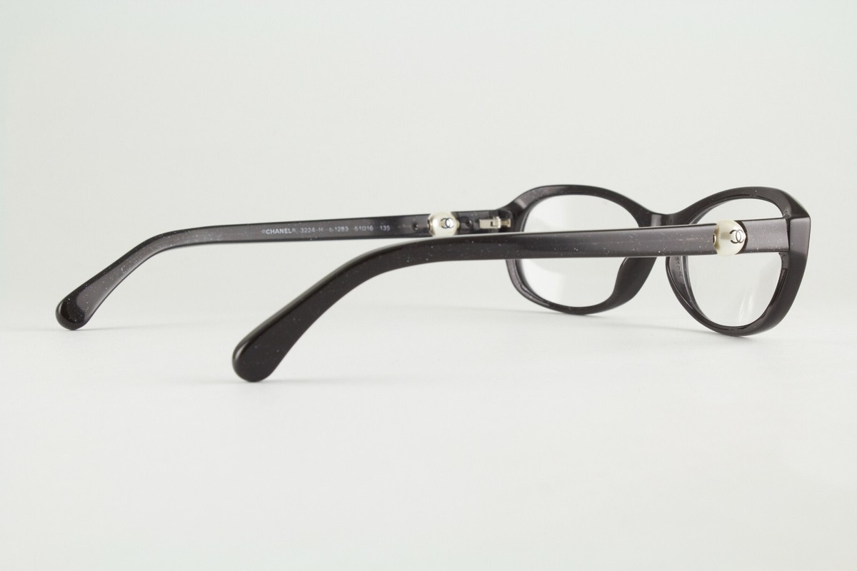 Rare Authentic Chanel 3224-H c. 1283 51mm Black Sparkle