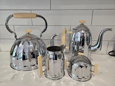 Tea Set Demeyere art deco chromed metal phenolic handled Coffee Pot Cream Sugar