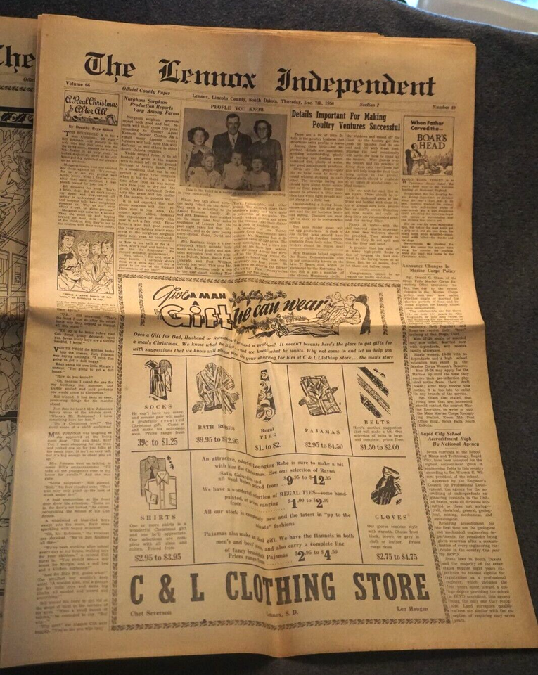 Vintage Lennox Independent Newspaper Dec 7th 1950 Lennox South Dakota