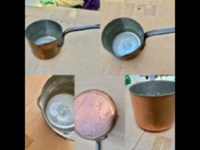 Alte Sauciere Pfanne Kupfer rund mit Auslauf L 22 cm