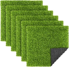 TURSTIN 6 Packs Artificial Grass Square Mat 12 X 12 Inch Fake Grass Turf Patch w