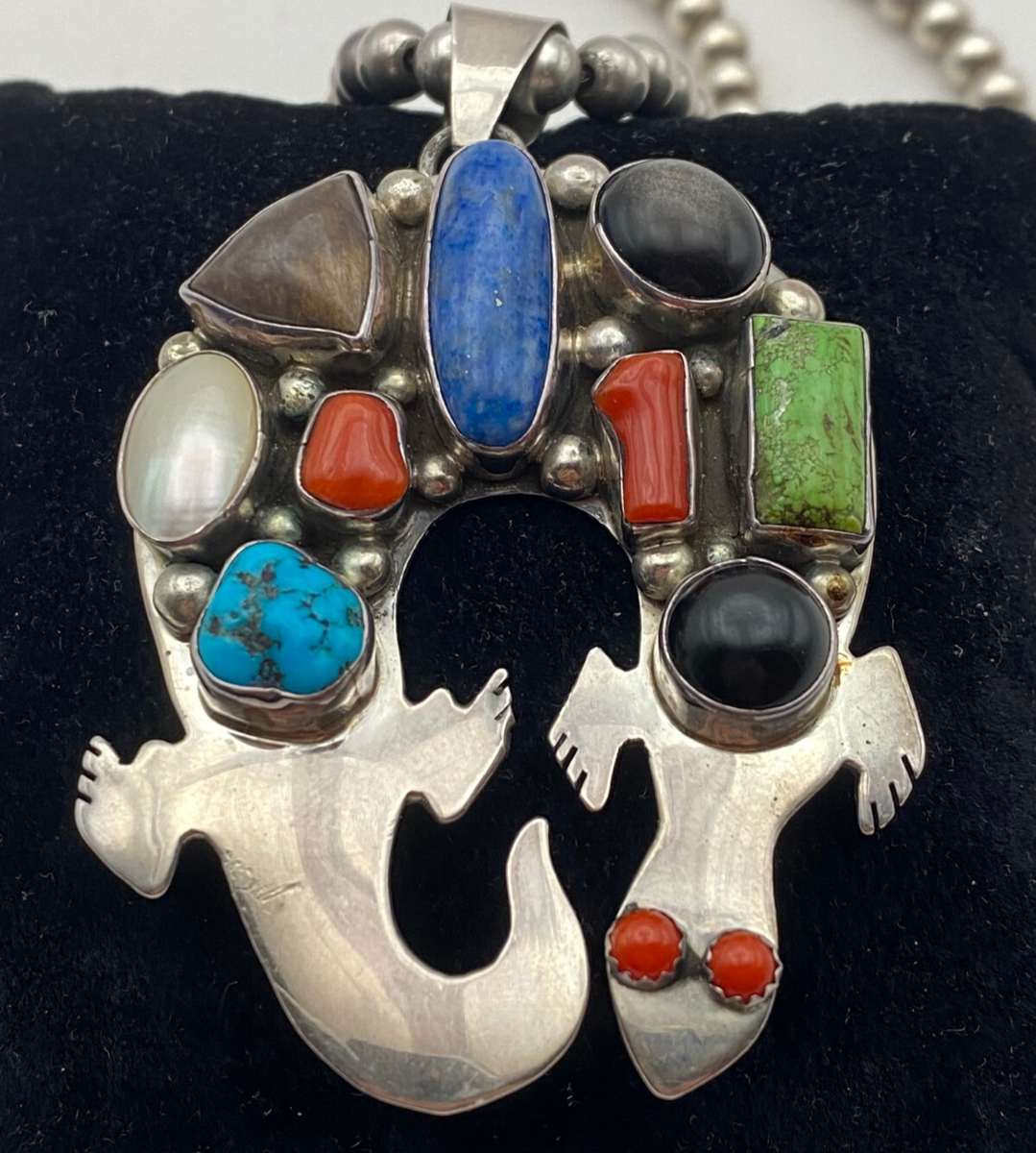 Navajo・Thomas.Tso・エメラルドバレーターコイズネックレス・超希少 Emer Thompson Navajo Turquoise Sterling Necklace Lapis Coral Onyx