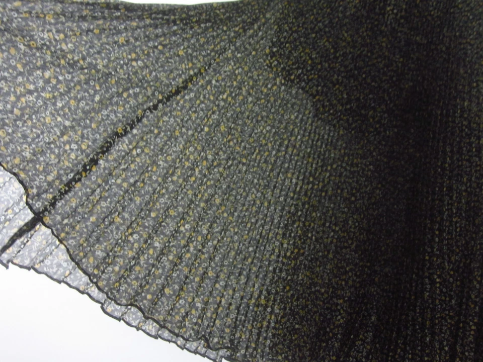 Abercrombie & Fitch Womens S Black Yellow Floral Micro Pleated Midi Skirt Sheer - Image 2 of 4