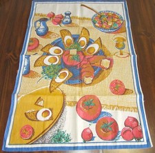 Vintage Towel BENDIX Textile Label Linen German Breakfast Theme Charming!