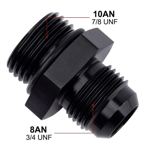2Pcs Aluminum Black AN10 Flare to 8AN ORB Male fitting Adapter with O-Rings - Picture 11 of 11