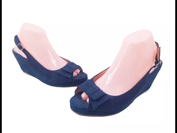 Navy peep best sale toe wedge sandals