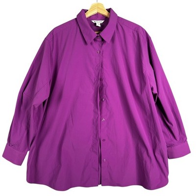 Athleta Oversized Poplin Breath Top Purple Size 1X Button Up Shirt Long Sleeve
